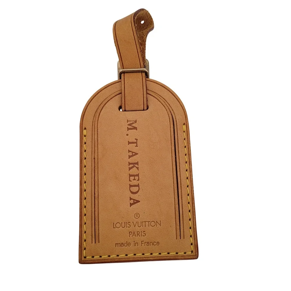 Louis Vuitton Vachetta Leather Luggage Tag M. TAKEDA Personalized Tan Made Franc